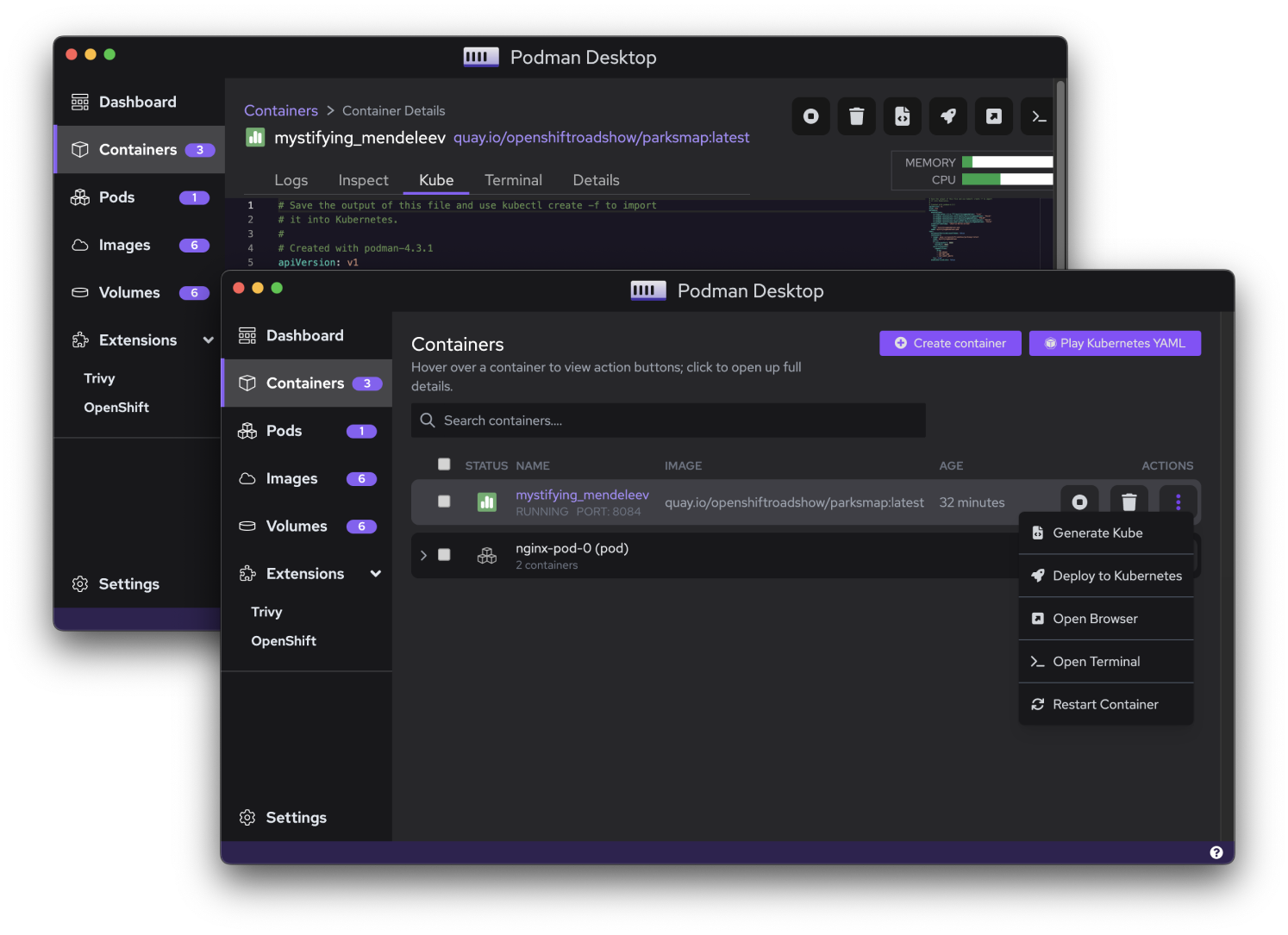 Manage containers